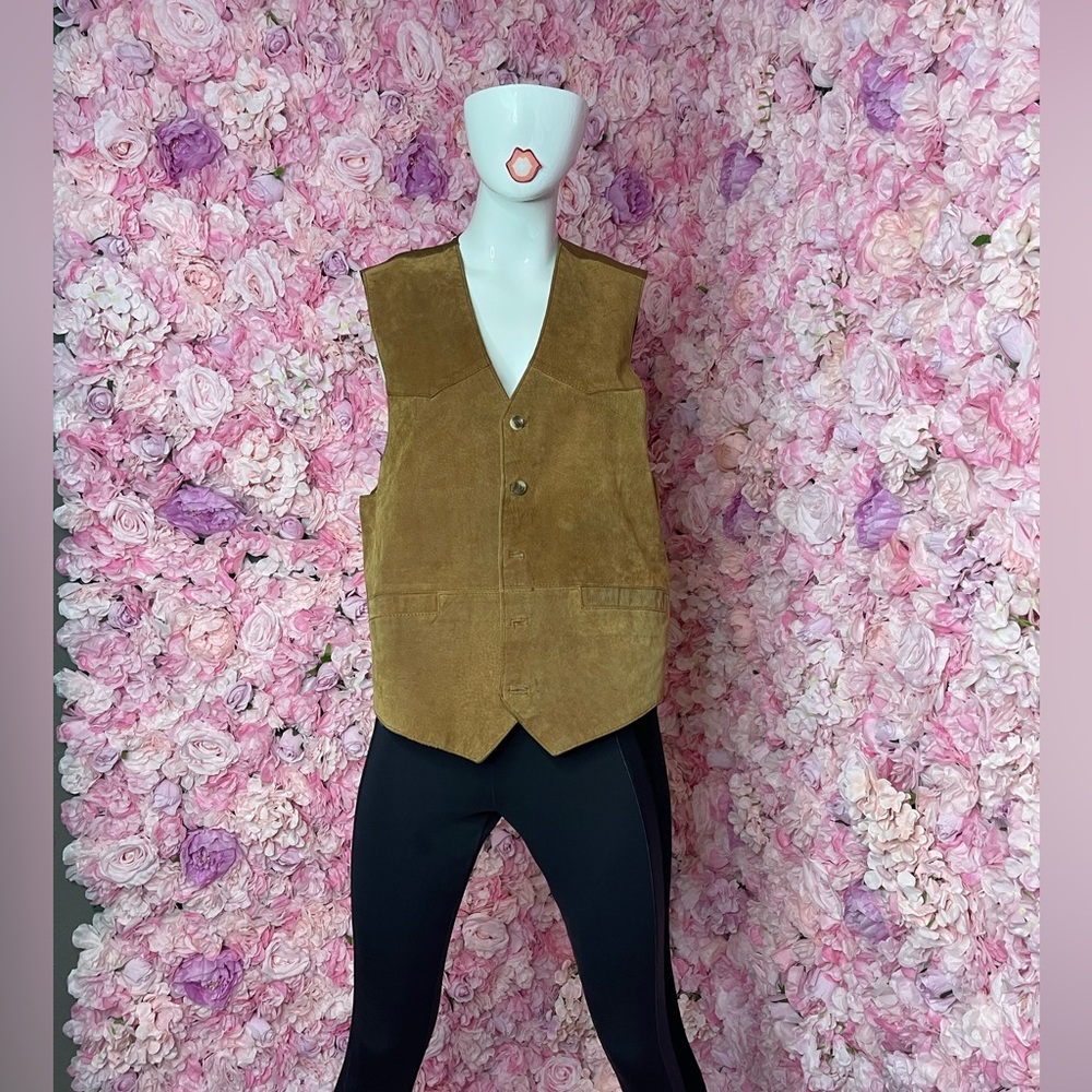 Pelle Sport Vintage Suede Leather Brown Camel Caramel Vest Medium